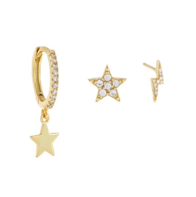 Lightning Bolt And Star Earrings Set  